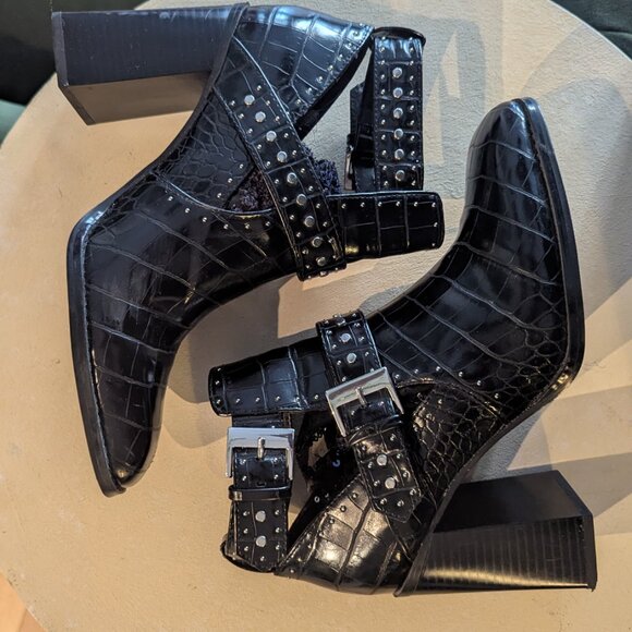 Faux Leather Belted Heel - Picture 6 of 8